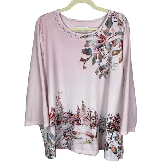 Alfred Dunner Women Floral Printed Top Blouse Embellished Casual Size 1X - Picture 1 of 10